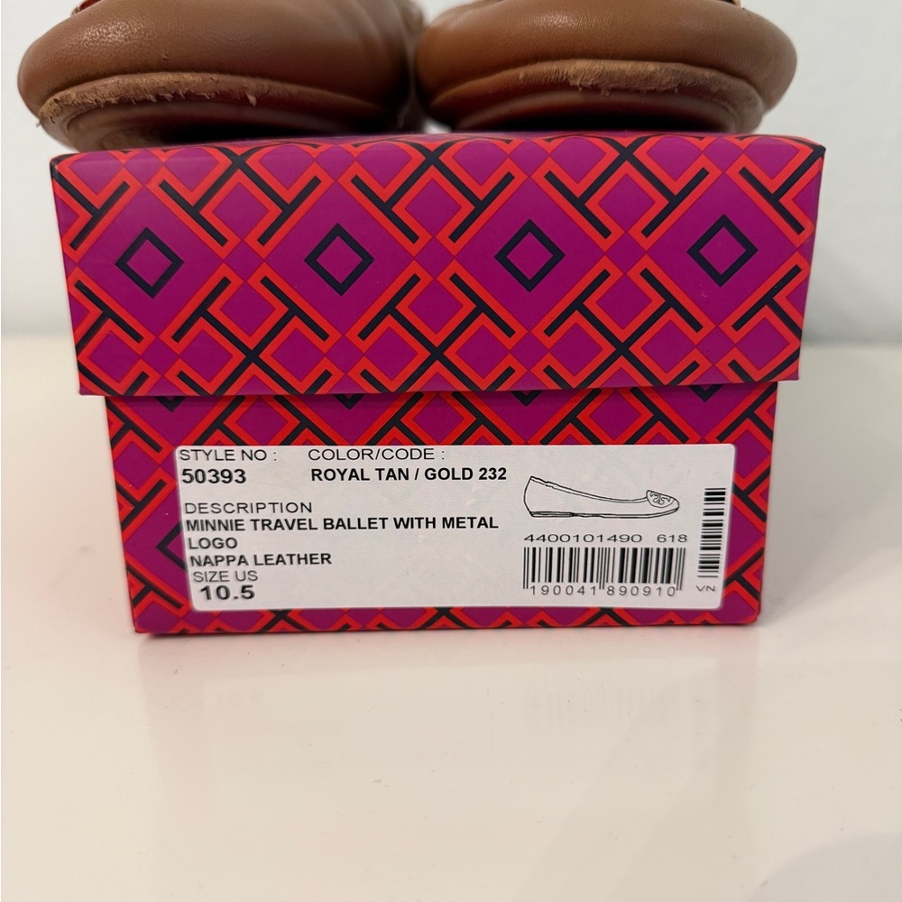Tory Burch Brown Leather Flats with Gold Logo - Picture 2 of 2